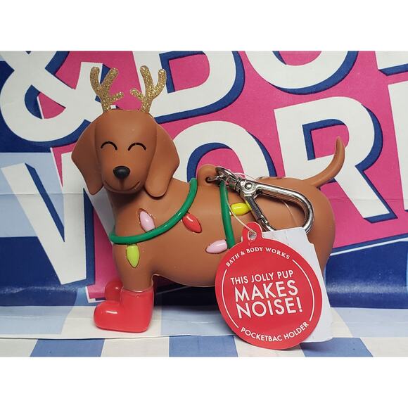 BBW Dachshund Dog Reindeer Christmas PocketBac Holder Keychain Backpack Purse - Picture 1 of 1